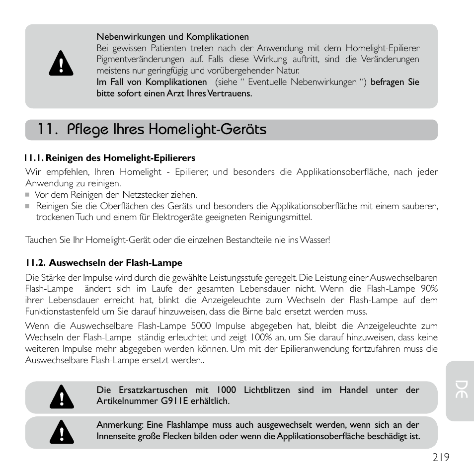 Pflege ihres homelight-geräts | Babyliss G920E Homelight Face & Body User Manual | Page 217 / 224