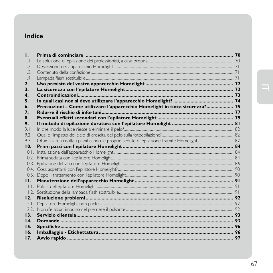 Indice | Babyliss G920E Homelight Face & Body User Manual | Page 65 / 224