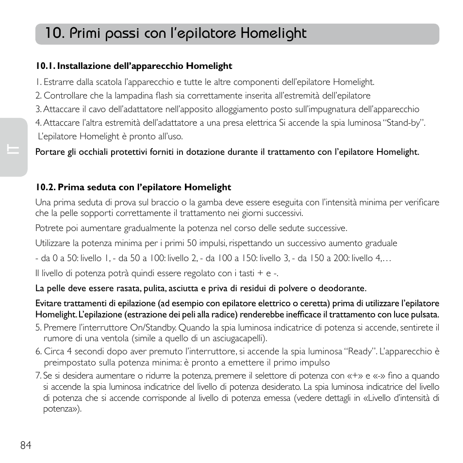 Primi passi con l’epilatore homelight | Babyliss G920E Homelight Face & Body User Manual | Page 82 / 224