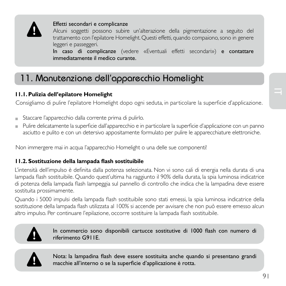 Manutenzione dell’apparecchio homelight | Babyliss G920E Homelight Face & Body User Manual | Page 89 / 224