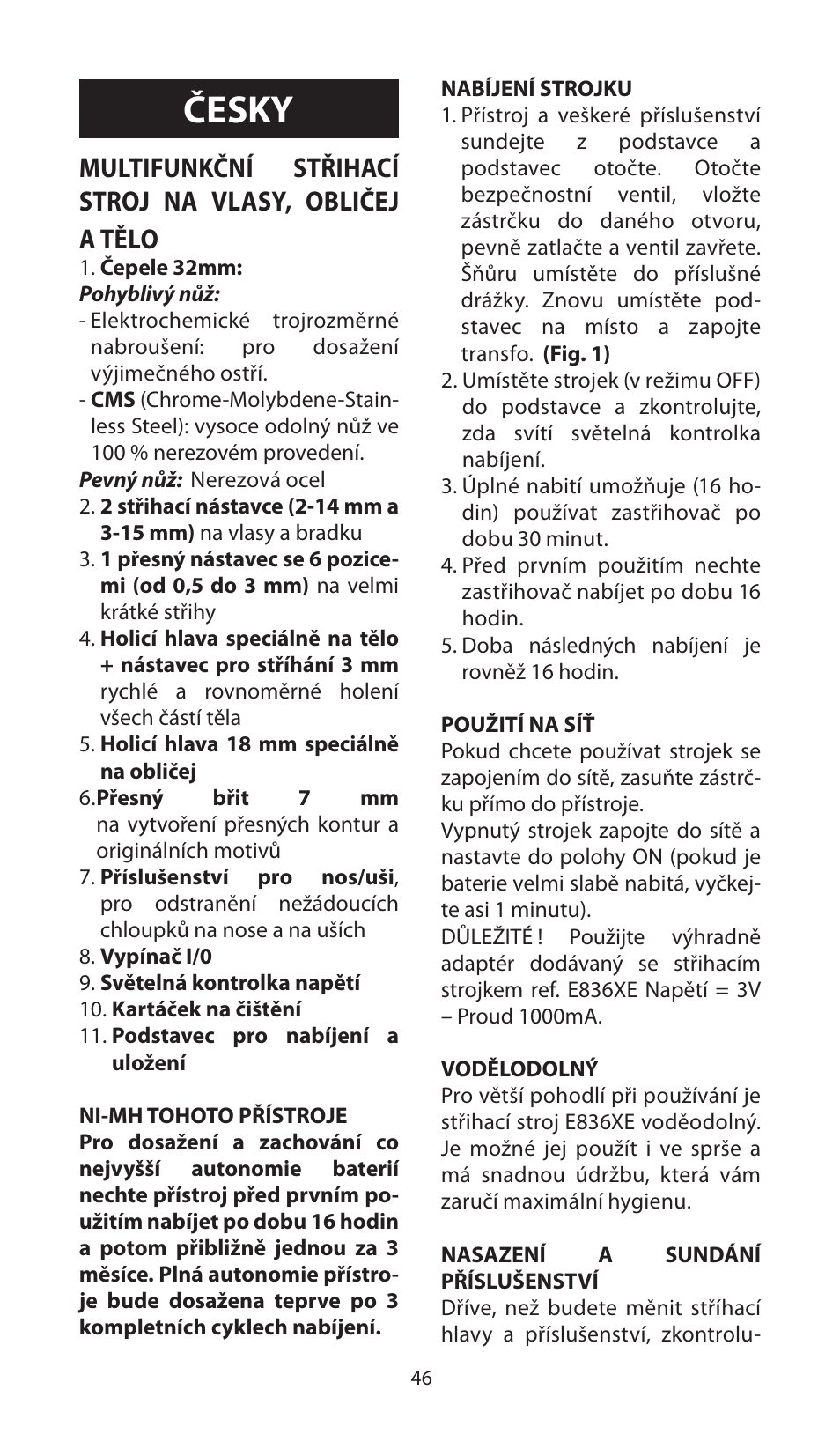 Česky | Babyliss E836XE X-10 User Manual | Page 46 / 56