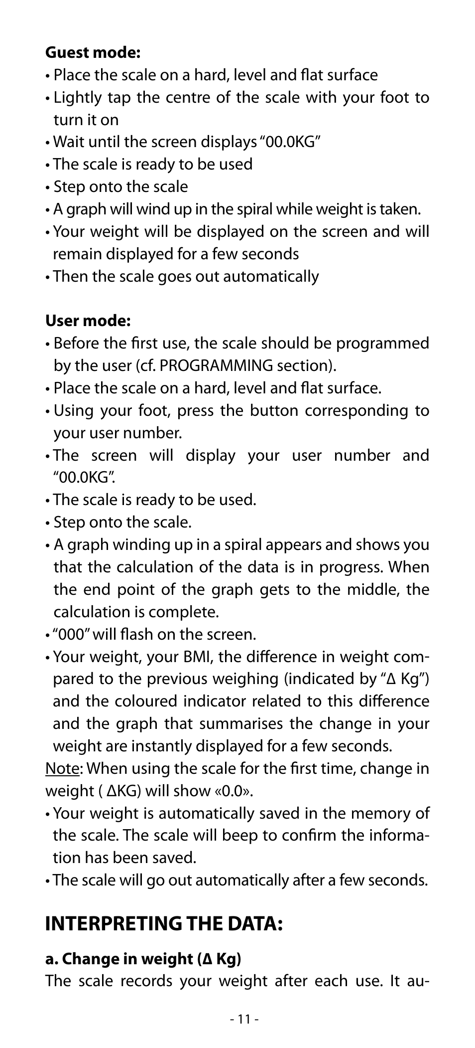 Interpreting the data | Babyliss SL33E PESE-PERSONNE ELECTRONIQUE COACHING User Manual | Page 11 / 78