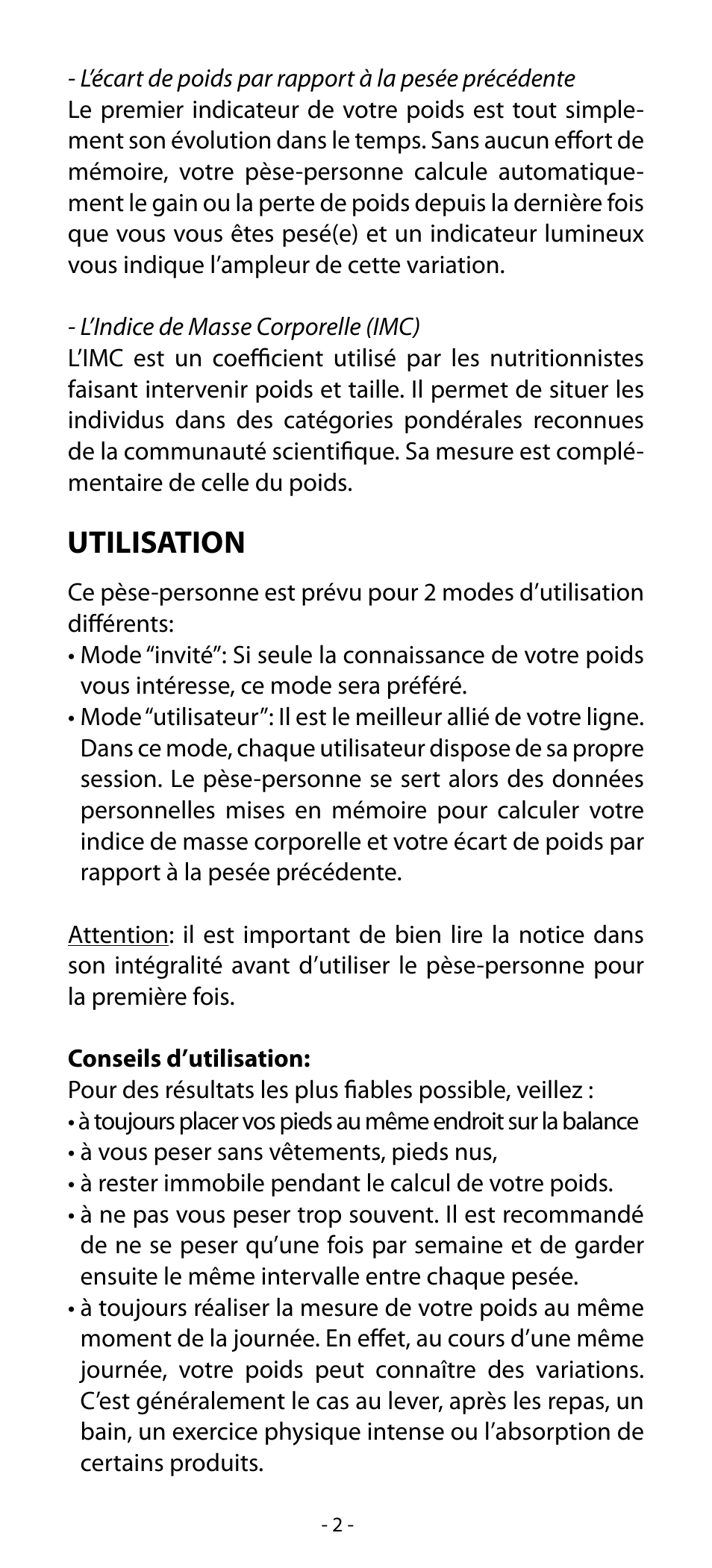Utilisation | Babyliss SL33E PESE-PERSONNE ELECTRONIQUE COACHING User Manual | Page 2 / 78
