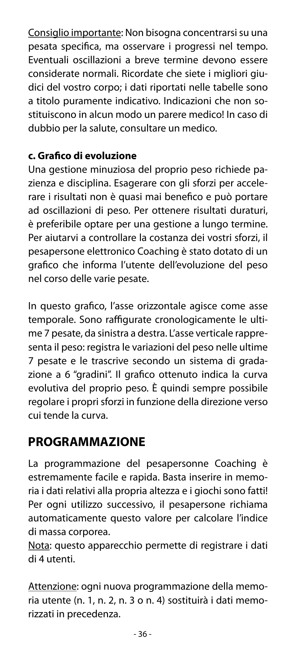 Programmazione | Babyliss SL33E PESE-PERSONNE ELECTRONIQUE COACHING User Manual | Page 36 / 78