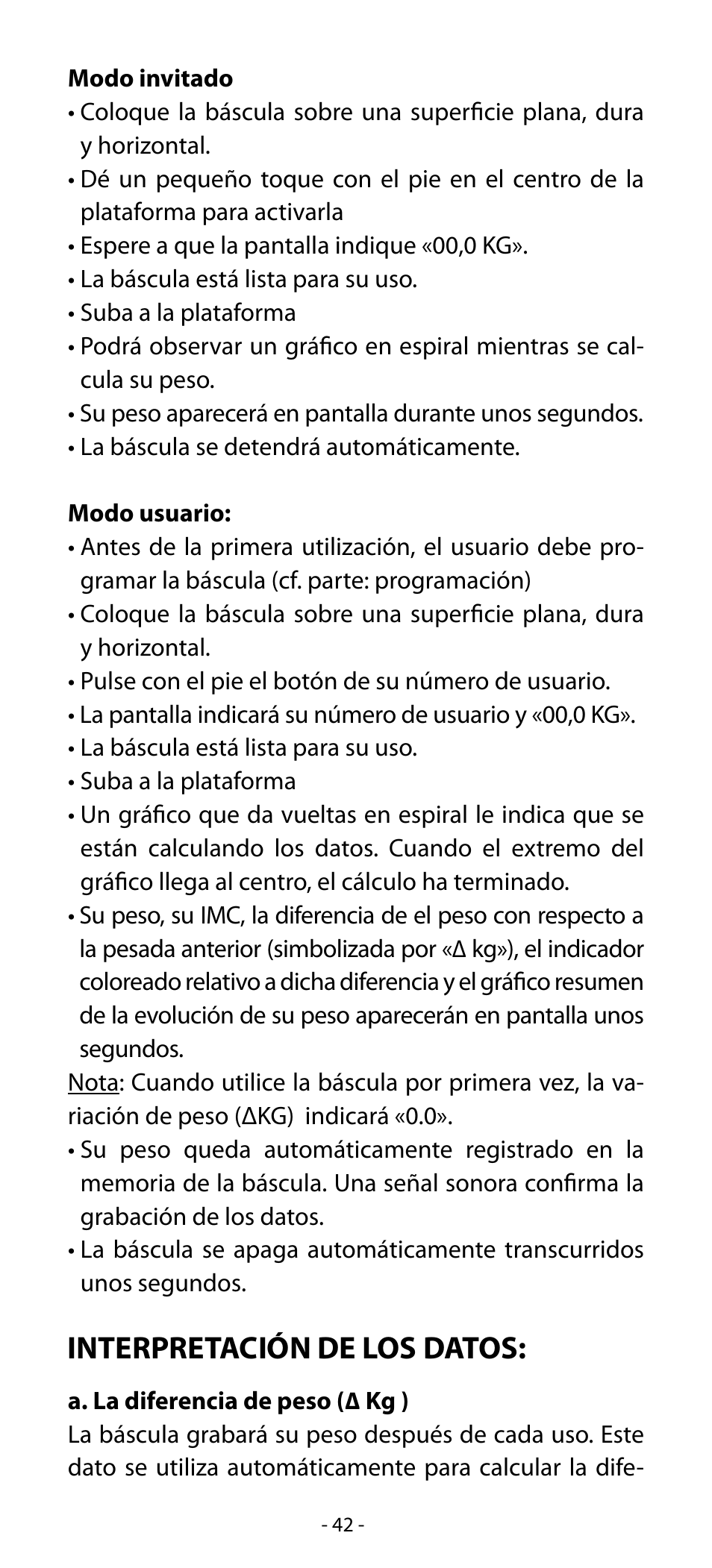 Interpretación de los datos | Babyliss SL33E PESE-PERSONNE ELECTRONIQUE COACHING User Manual | Page 42 / 78