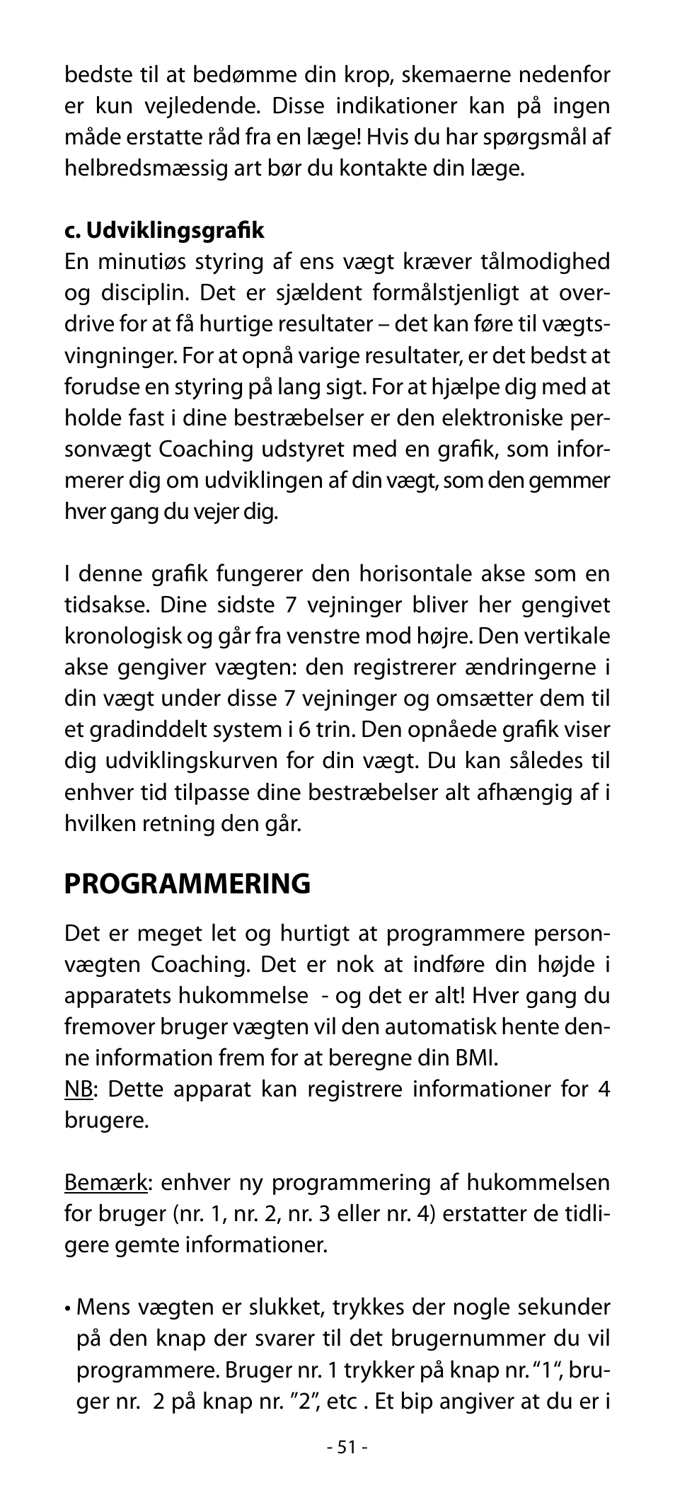 Programmering | Babyliss SL33E PESE-PERSONNE ELECTRONIQUE COACHING User Manual | Page 51 / 78