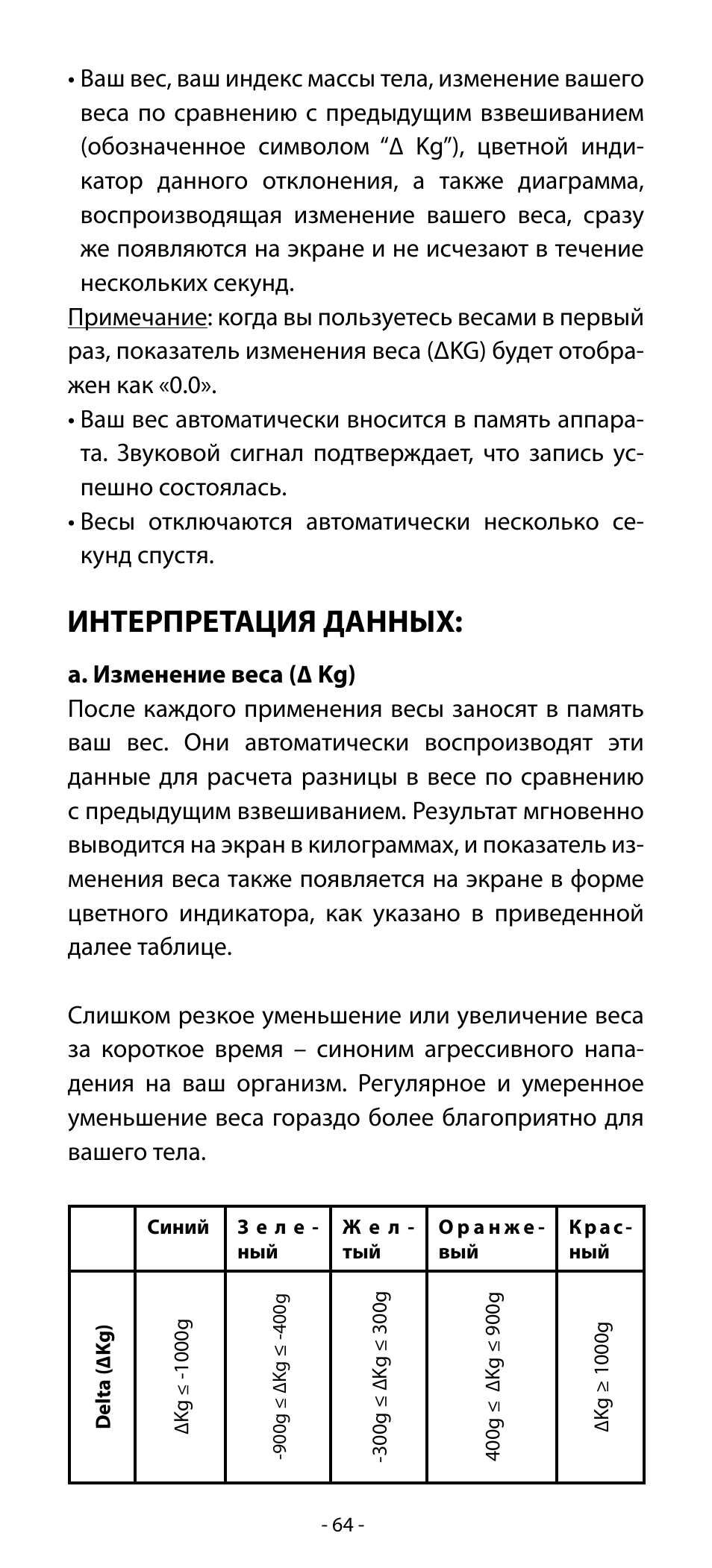 Интерпретация данных | Babyliss SL33E PESE-PERSONNE ELECTRONIQUE COACHING User Manual | Page 64 / 78