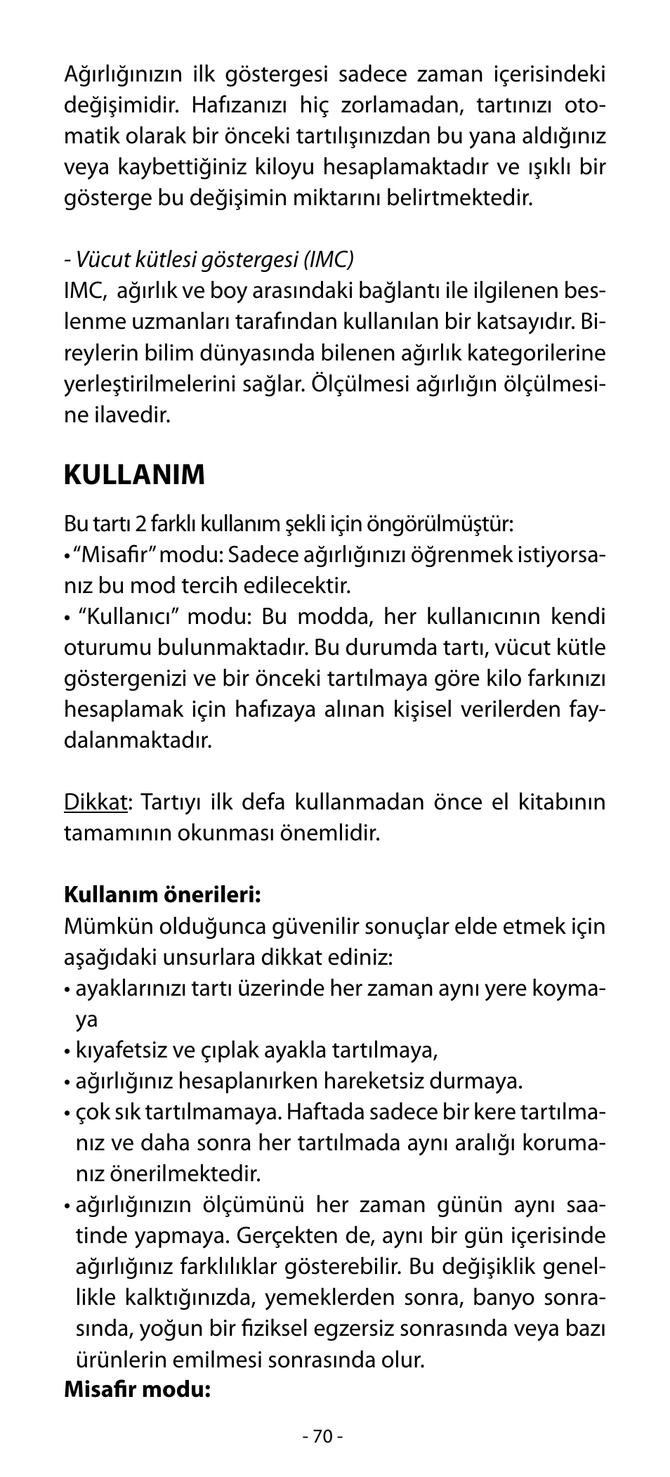 Kullanim | Babyliss SL33E PESE-PERSONNE ELECTRONIQUE COACHING User Manual | Page 70 / 78