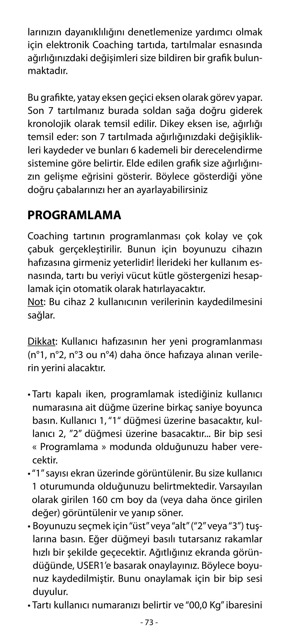 Programlama | Babyliss SL33E PESE-PERSONNE ELECTRONIQUE COACHING User Manual | Page 73 / 78