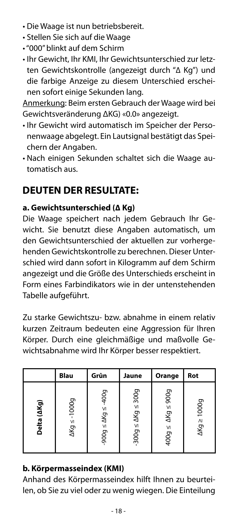 Deuten der resultate | Babyliss SL31 Electronic Monitoring Scale User Manual | Page 18 / 72