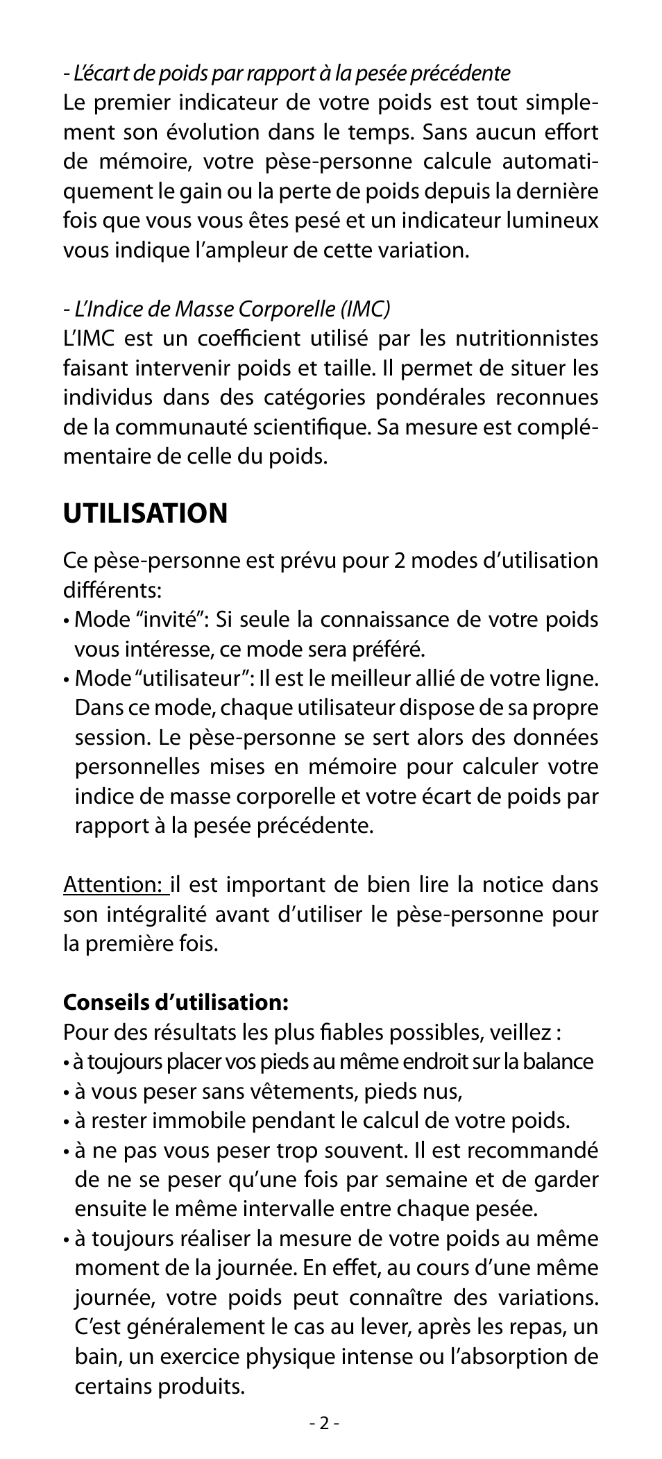 Utilisation | Babyliss SL31 Electronic Monitoring Scale User Manual | Page 2 / 72