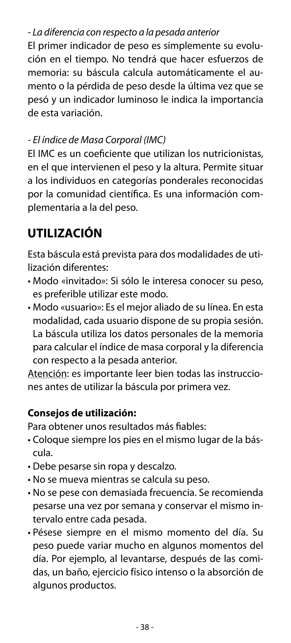 Utilización | Babyliss SL31 Electronic Monitoring Scale User Manual | Page 38 / 72