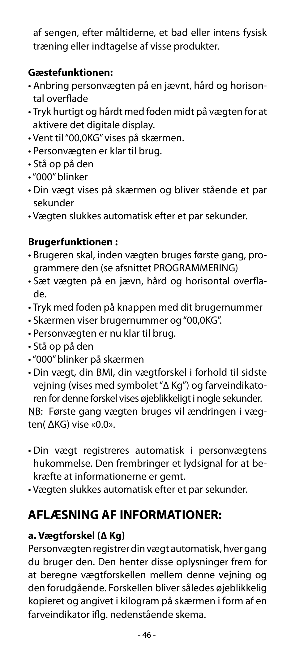 Aflæsning af informationer | Babyliss SL31 Electronic Monitoring Scale User Manual | Page 46 / 72