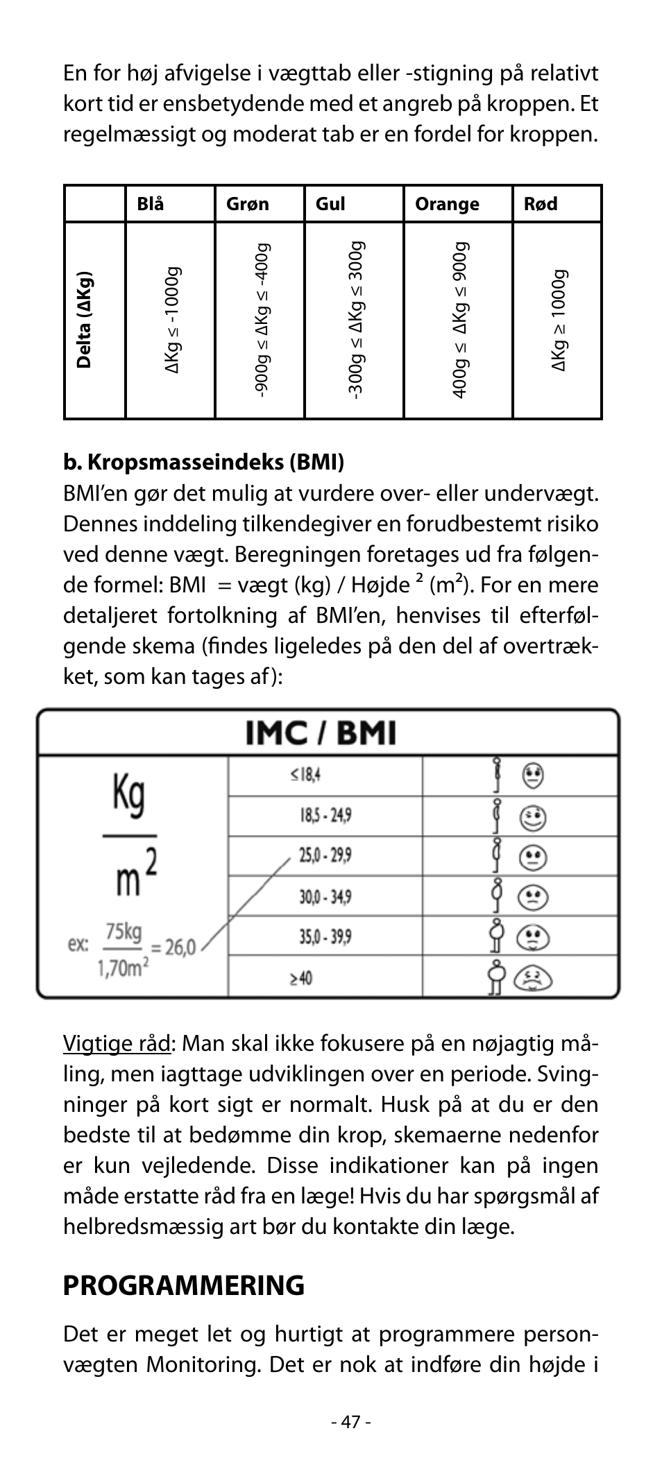 Programmering | Babyliss SL31 Electronic Monitoring Scale User Manual | Page 47 / 72