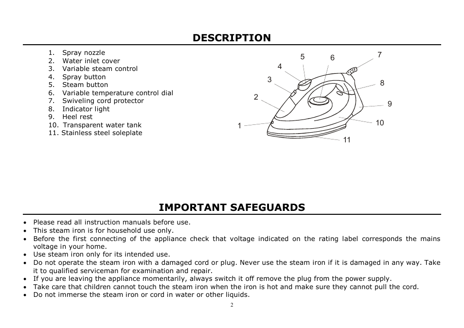Description, Important safeguards | VICONTE vc-439 User Manual | Page 2 / 11
