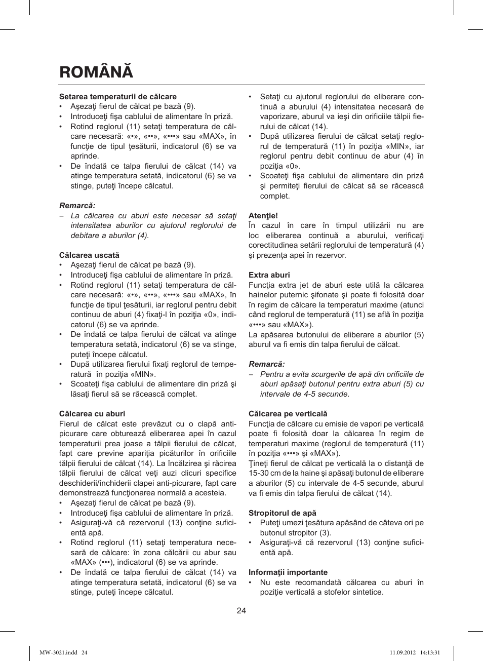 Română | MAXWELL MW-3021 VT User Manual | Page 24 / 44