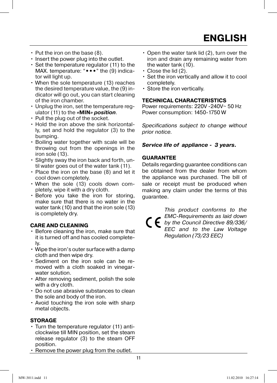 English | MAXWELL MW-3011 G User Manual | Page 11 / 44