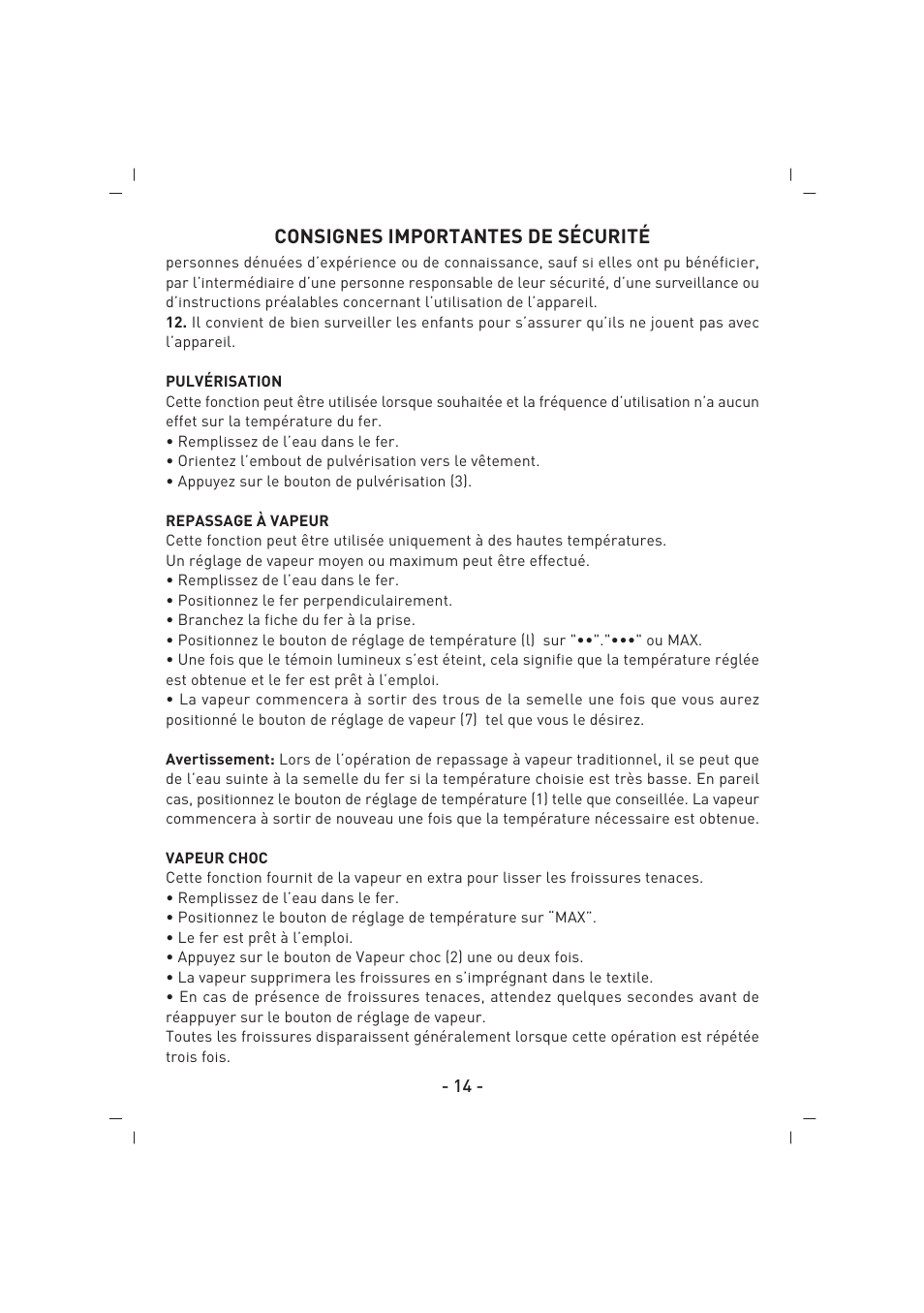 Consignes importantes de sécurité | SINBO SSI 2858 User Manual | Page 15 / 48
