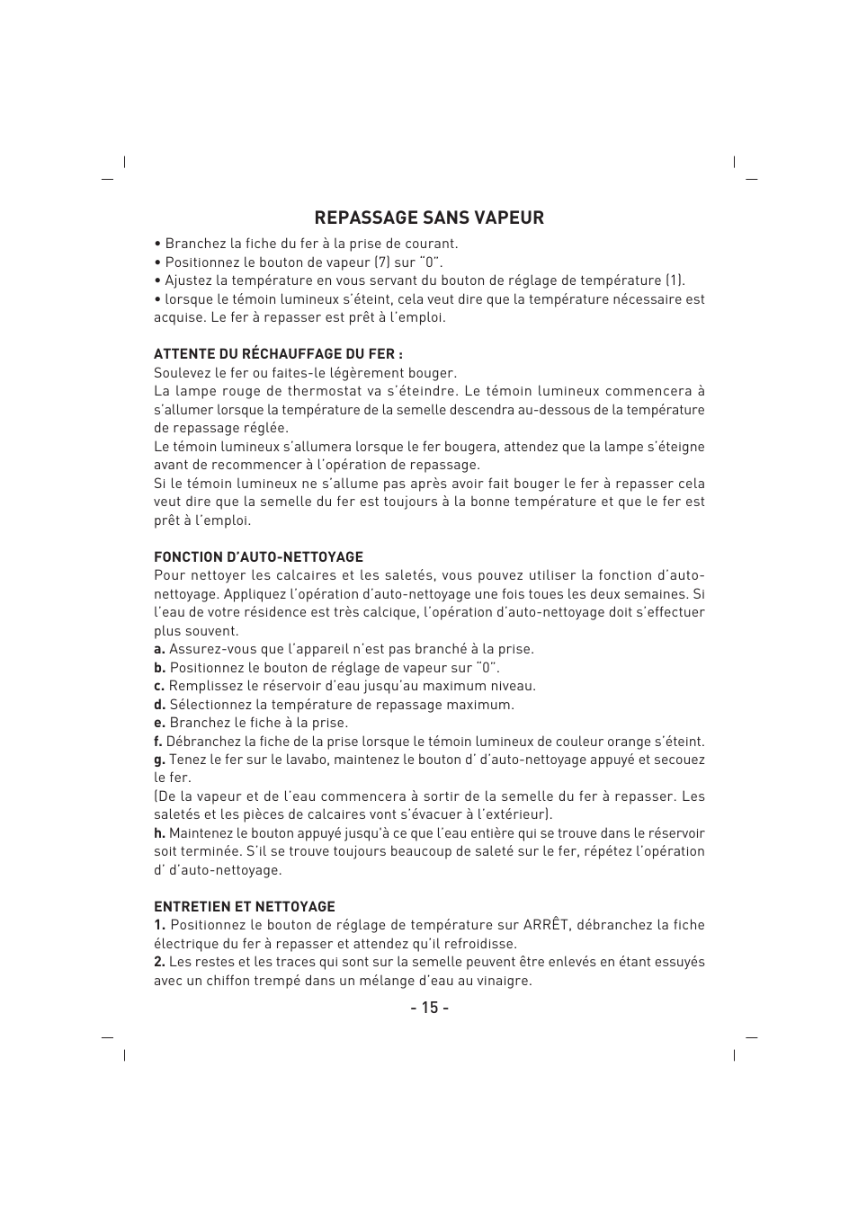Repassage sans vapeur | SINBO SSI 2858 User Manual | Page 16 / 48