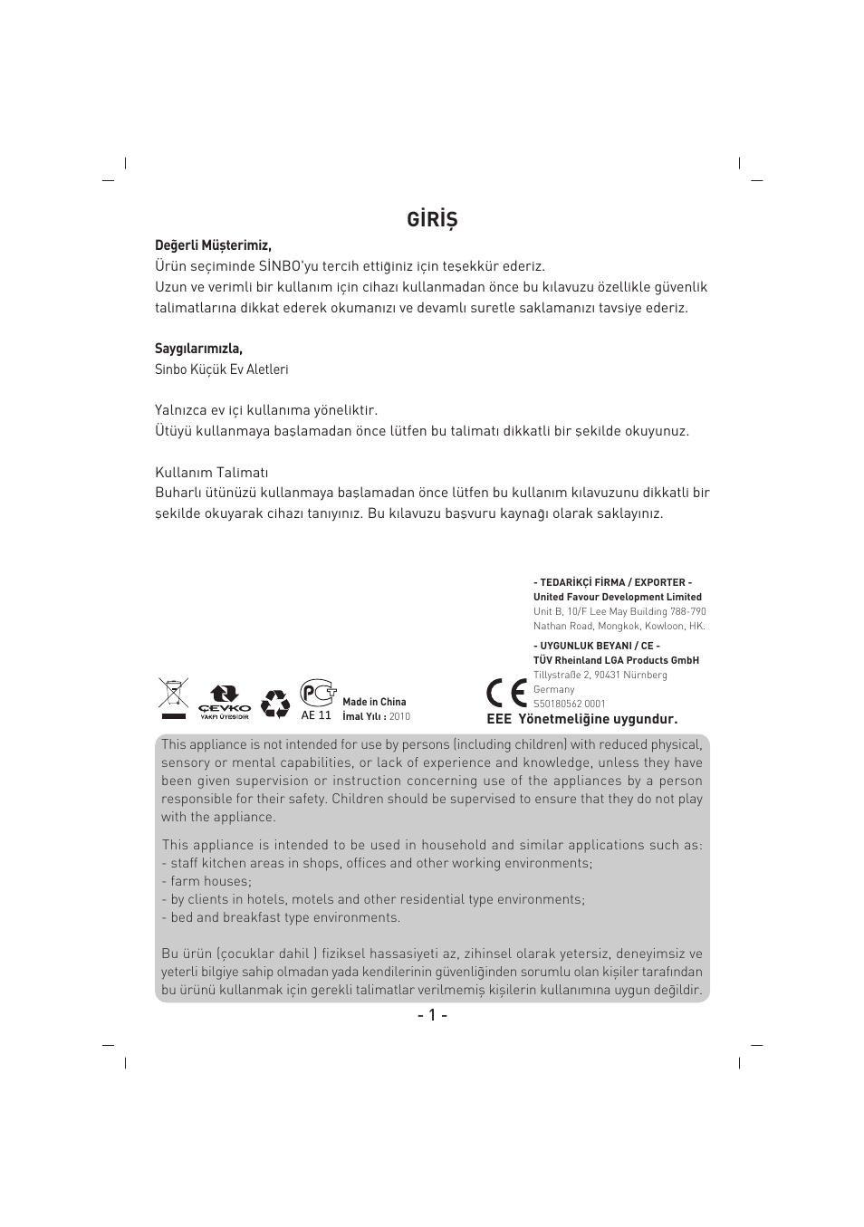 G‹r‹fi | SINBO SSI 2858 User Manual | Page 2 / 48