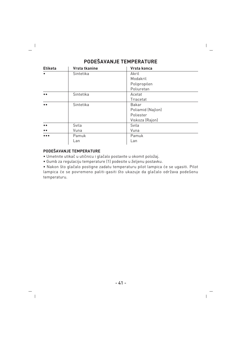 Podeˇsavanje temperature | SINBO SSI 2858 User Manual | Page 42 / 48