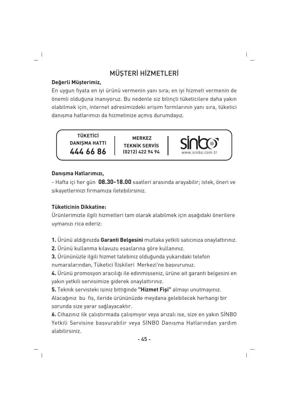 Müfiter‹ h‹zmetler | SINBO SSI 2856 User Manual | Page 46 / 48