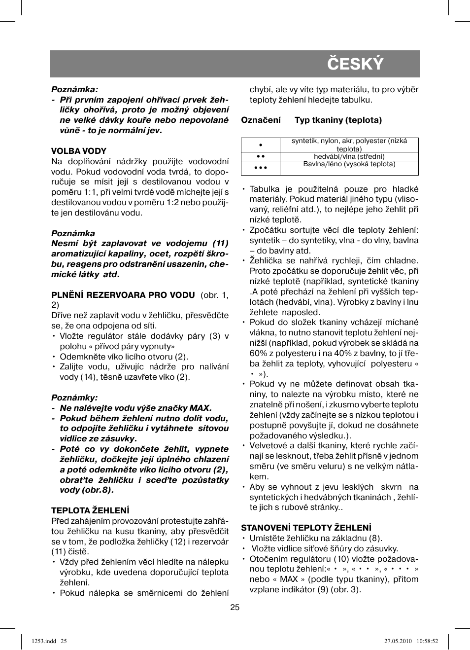 Český | Vitek VT-1253 User Manual | Page 25 / 40