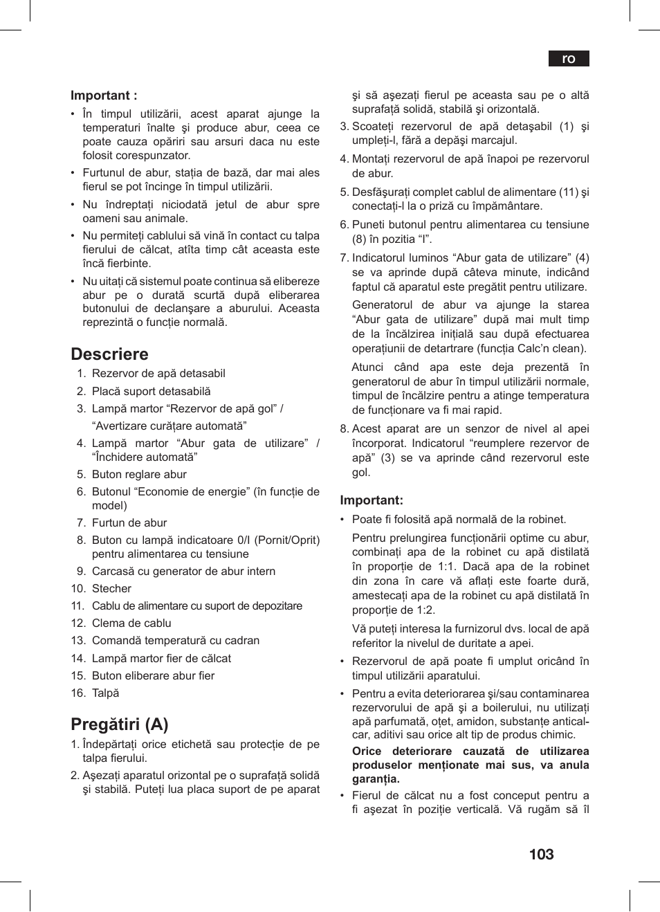 Descriere, Pregătiri (a) | Bosch TDS 3530 User Manual | Page 103 / 114