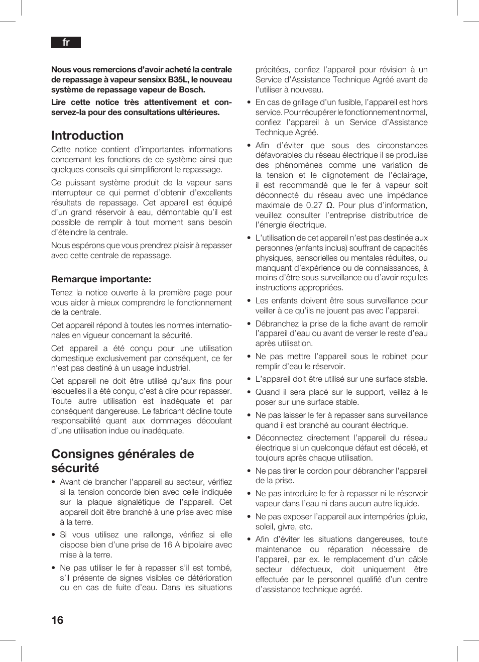 Introduction, Consignes générales de sécurité | Bosch TDS 3530 User Manual | Page 16 / 114