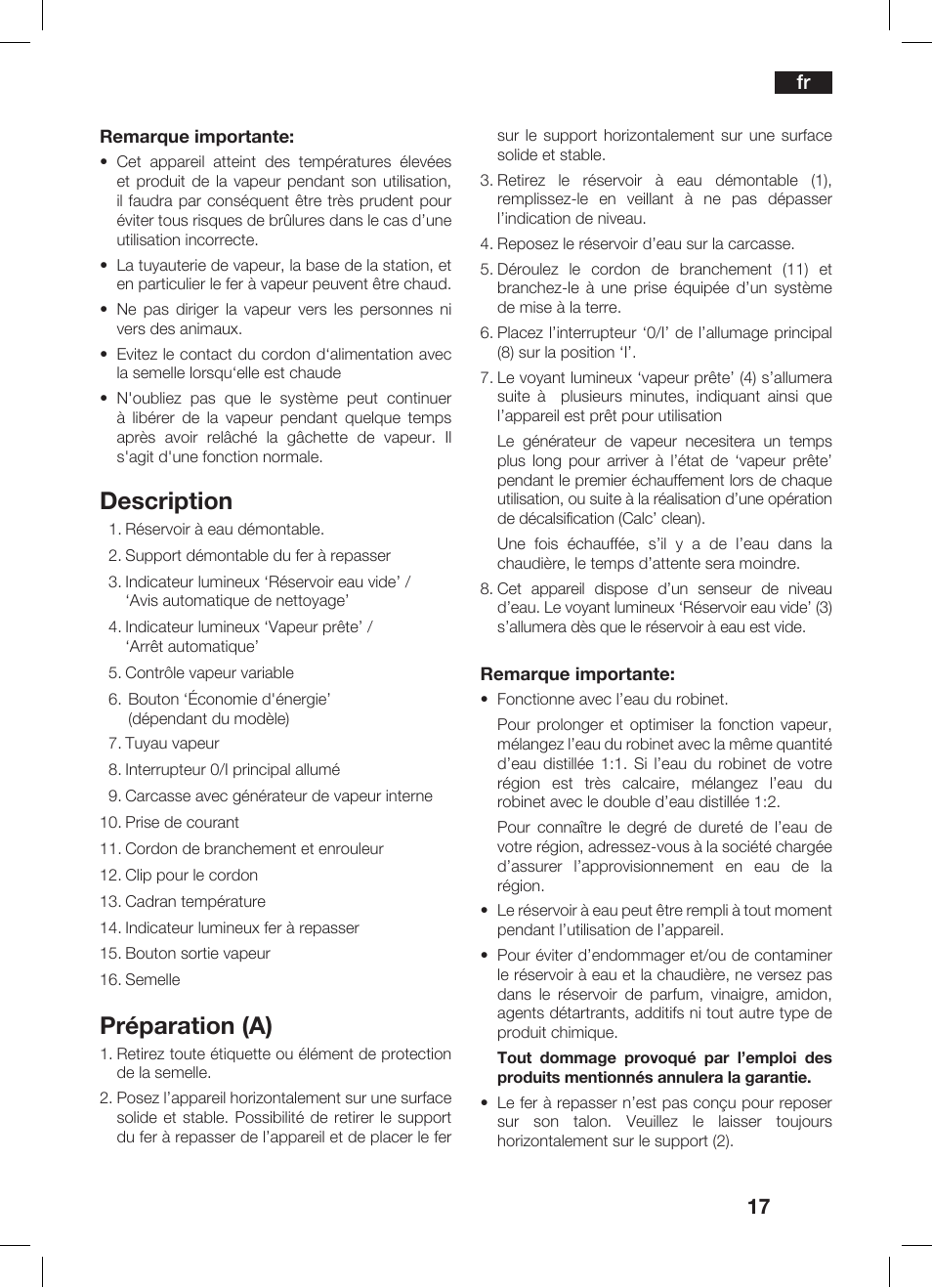 Description, Préparation (a) | Bosch TDS 3530 User Manual | Page 17 / 114