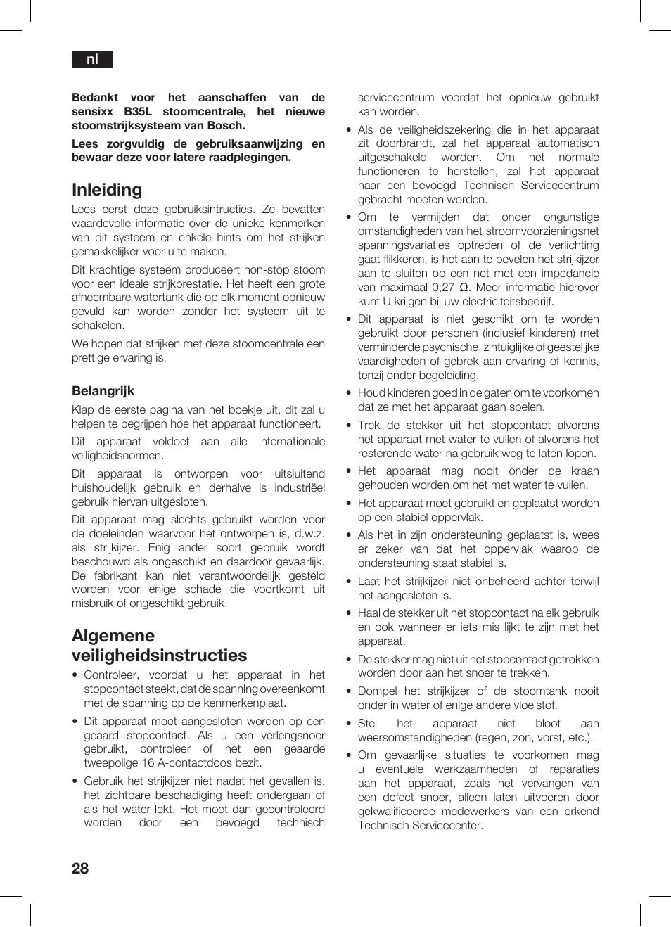 Inleiding, Algemene veiligheidsinstructies | Bosch TDS 3530 User Manual | Page 28 / 114