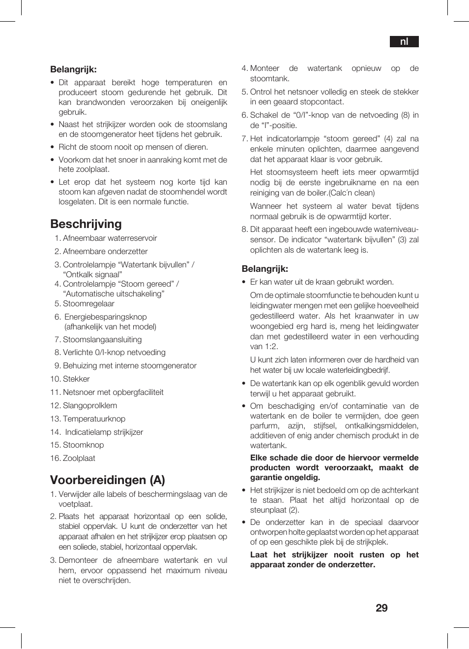 Beschrijving, Voorbereidingen (a) | Bosch TDS 3530 User Manual | Page 29 / 114