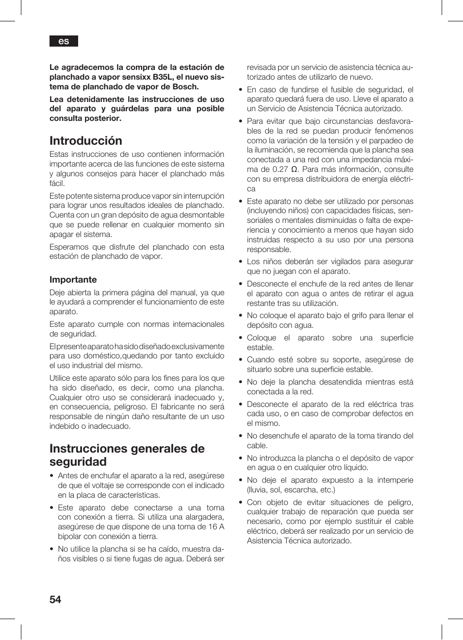 Introducción, Instrucciones generales de seguridad | Bosch TDS 3530 User Manual | Page 54 / 114