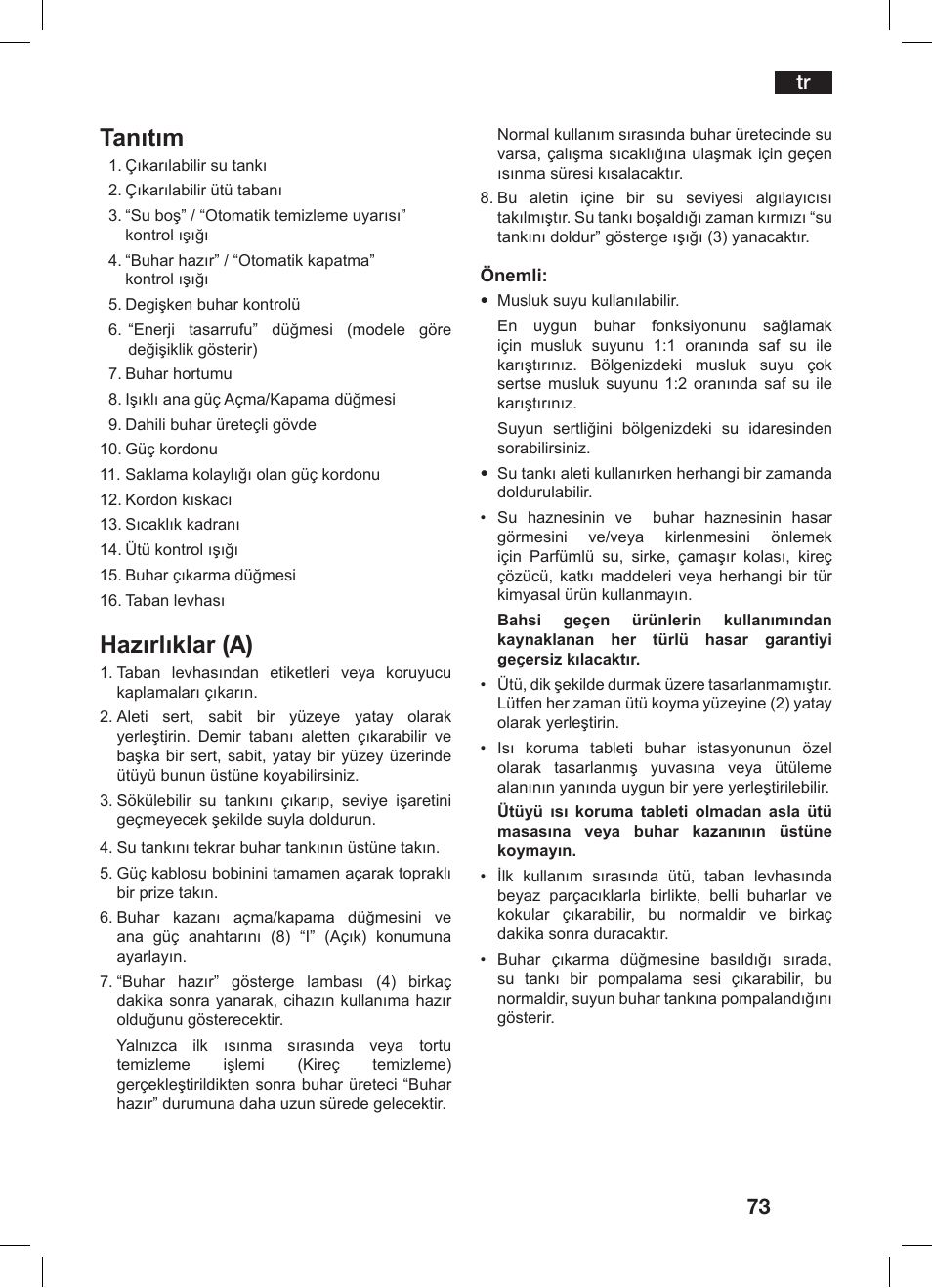 Tanıtım, Hazırlıklar (a) | Bosch TDS 3530 User Manual | Page 73 / 114