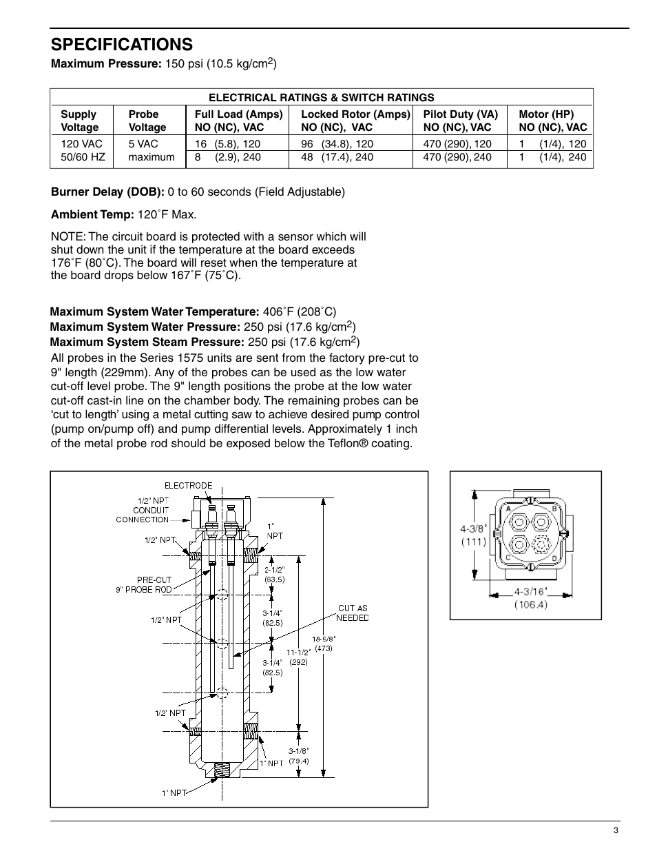 Specifications | McDonnell & Miller MM 286 Series 1575 Low Water Cut-Off User Manual | Page 3 / 12