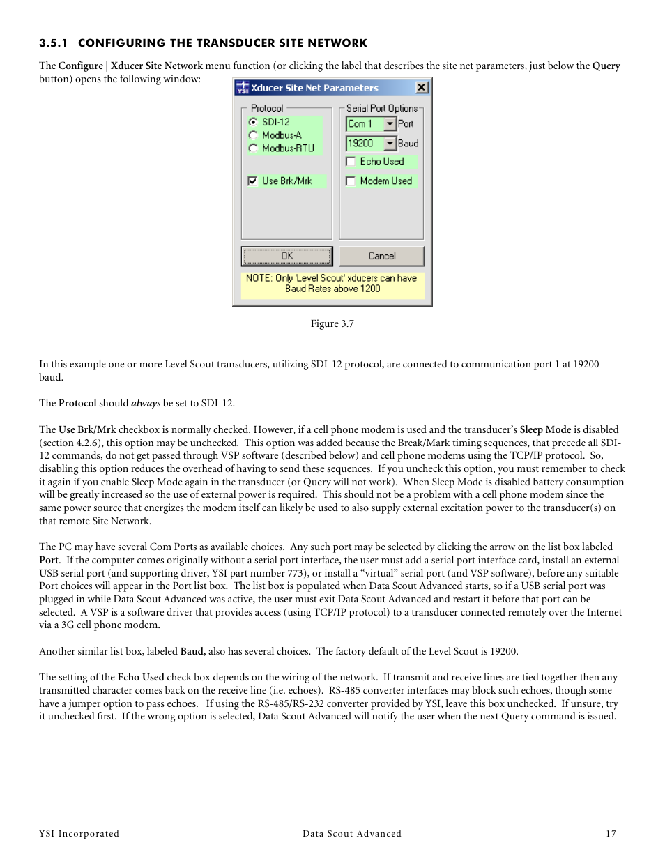 1 configuring the transducer site network, Configuring the transducer site network | YSI Data Scout Advanced User Manual | Page 21 / 115