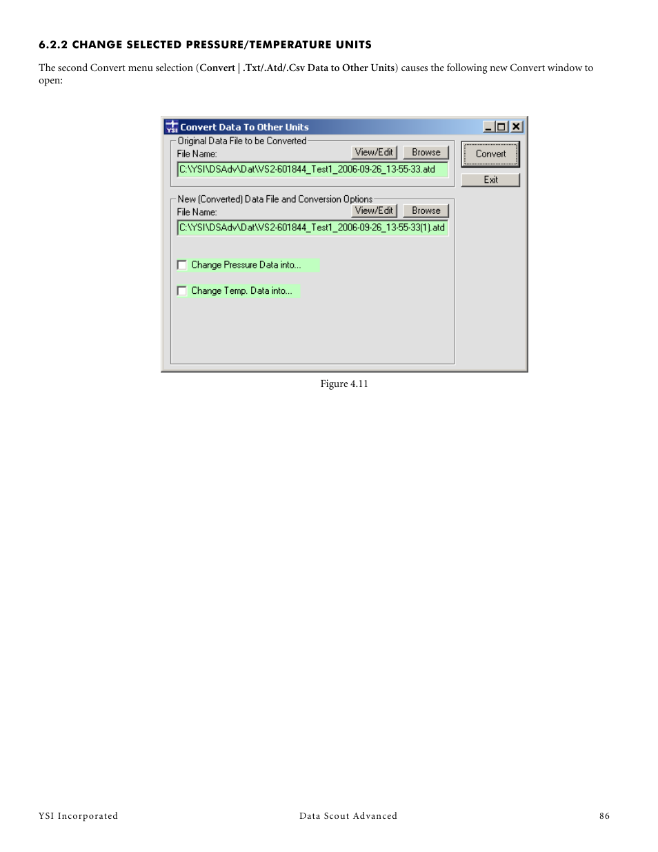 2 change selected pressure/temperature units | YSI Data Scout Advanced User Manual | Page 90 / 115