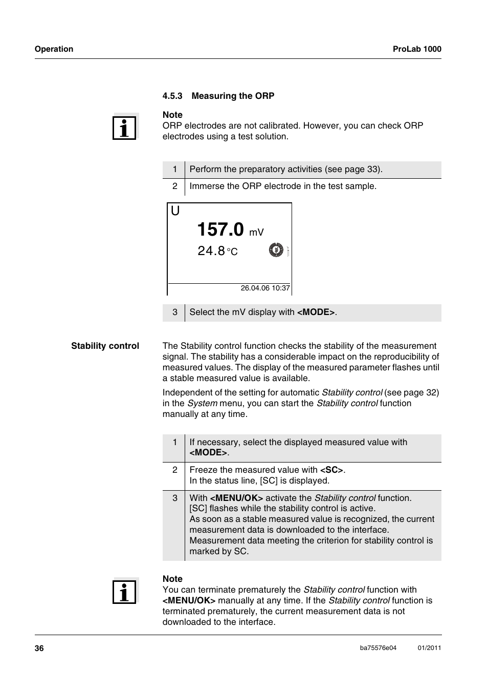 3 measuring the orp, Measuring the orp | Xylem ProLab 1000 BENCH TOP pH METER User Manual | Page 36 / 103