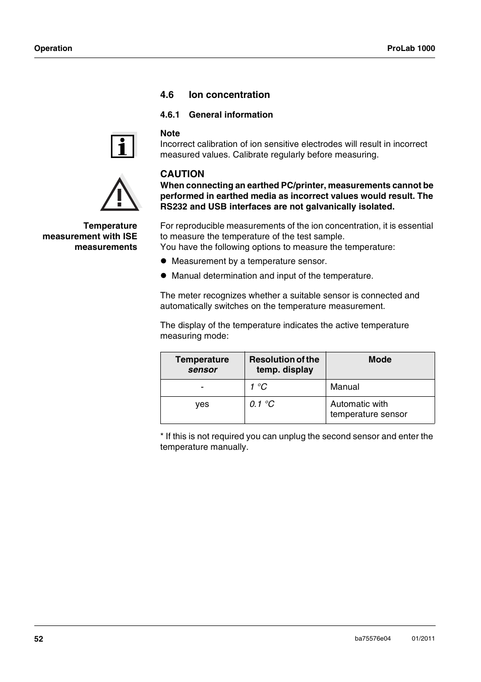 6 ion concentration, 1 general information, Ion concentration 4.6.1 | General information | Xylem ProLab 1000 BENCH TOP pH METER User Manual | Page 52 / 103