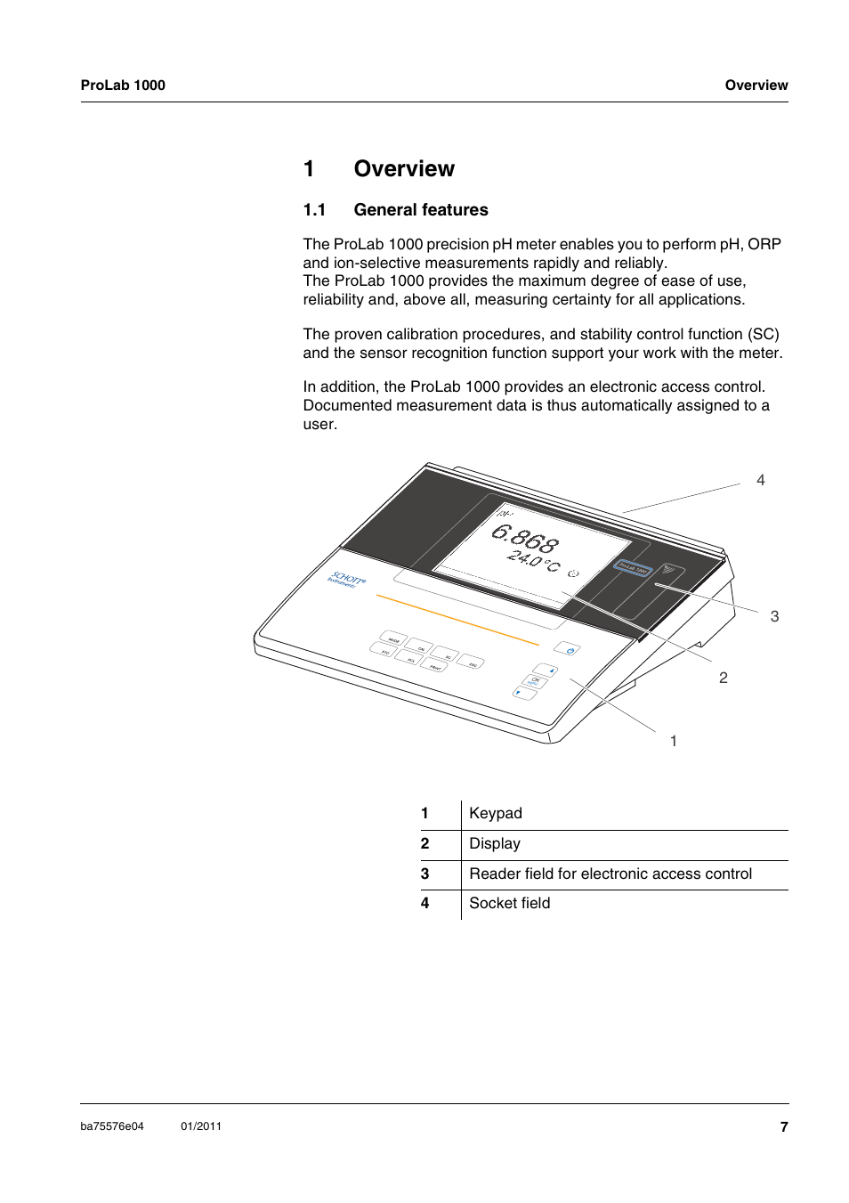 1 overview, 1 general features, Overview | General features, 1overview | Xylem ProLab 1000 BENCH TOP pH METER User Manual | Page 7 / 103