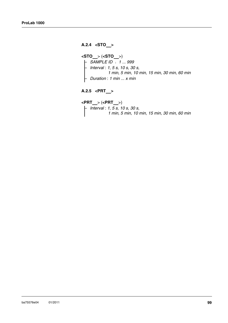 A.2.4 <sto, A.2.5 <prt, A.2.4 | A.2.5 | Xylem ProLab 1000 BENCH TOP pH METER User Manual | Page 99 / 103