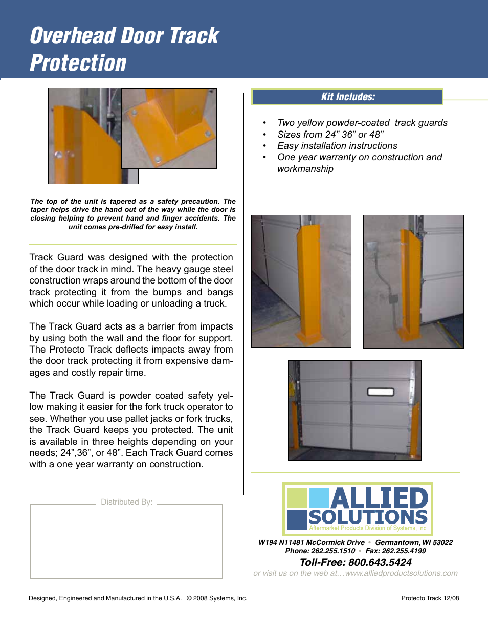 Overhead door track protection | Allied Solutions Track Guard User Manual | Page 2 / 2