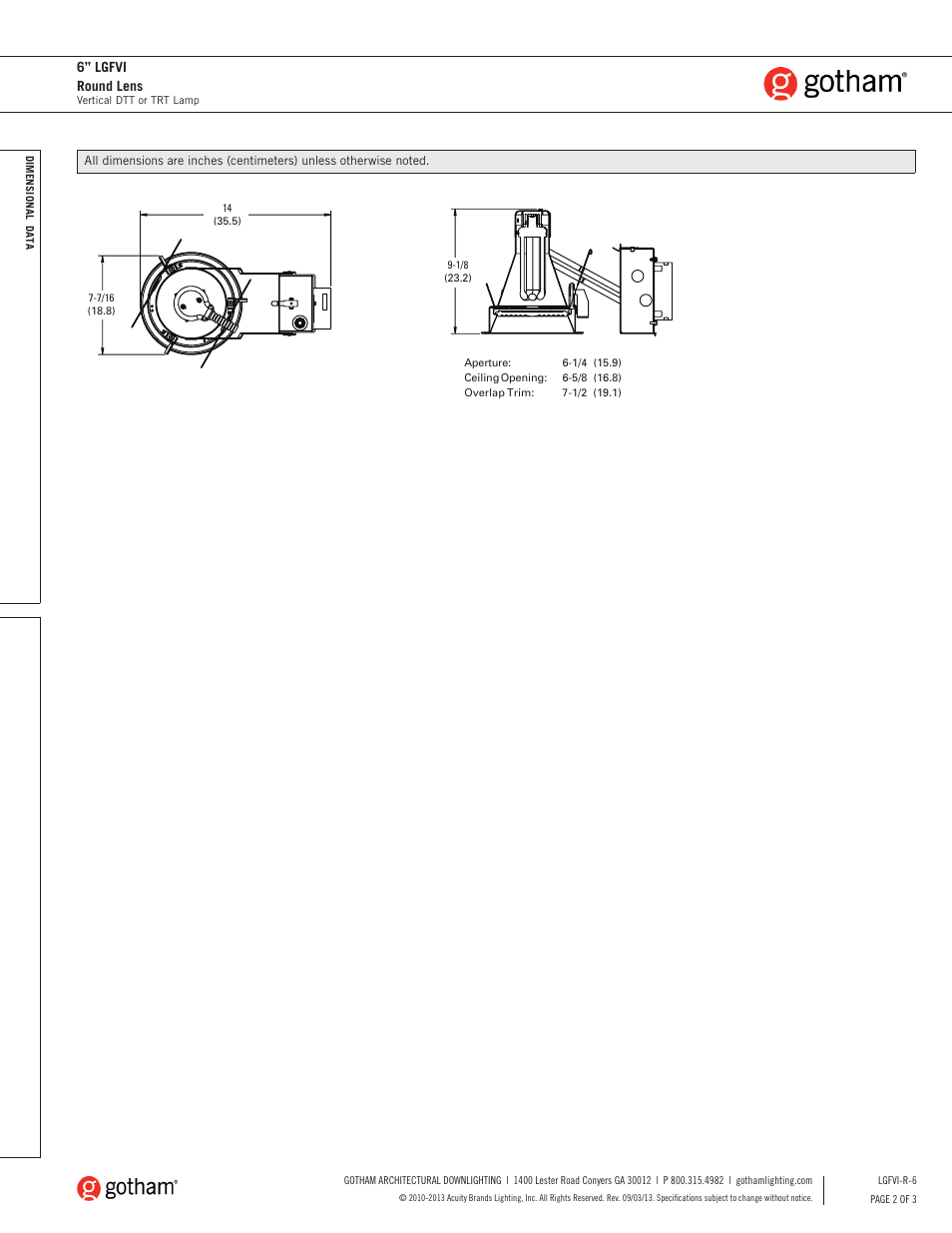 6” lgfvi round lens | Gotham 6 LGFVI Round Lens SpecSheet User Manual | Page 2 / 3