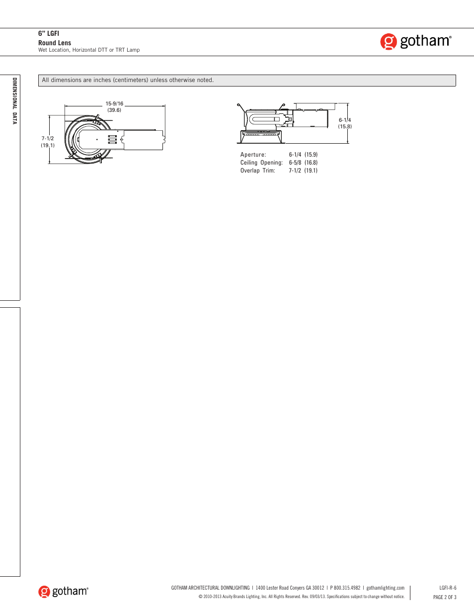 6” lgfi round lens | Gotham 6 LGFI Round Lens SpecSheet User Manual | Page 2 / 3