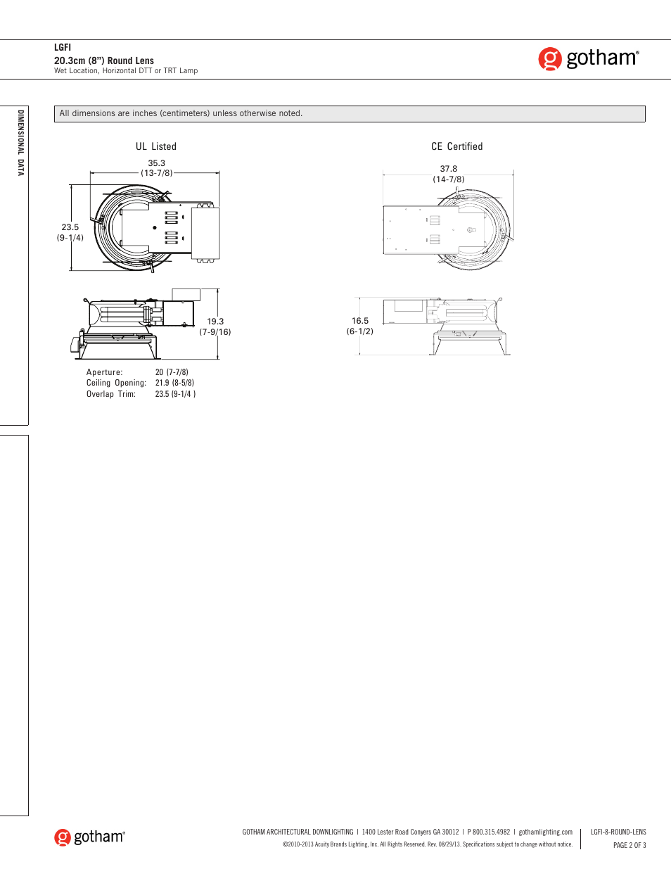 Gotham LGFI 20.3cm (8) Round Lens SpecSheet User Manual | Page 2 / 3