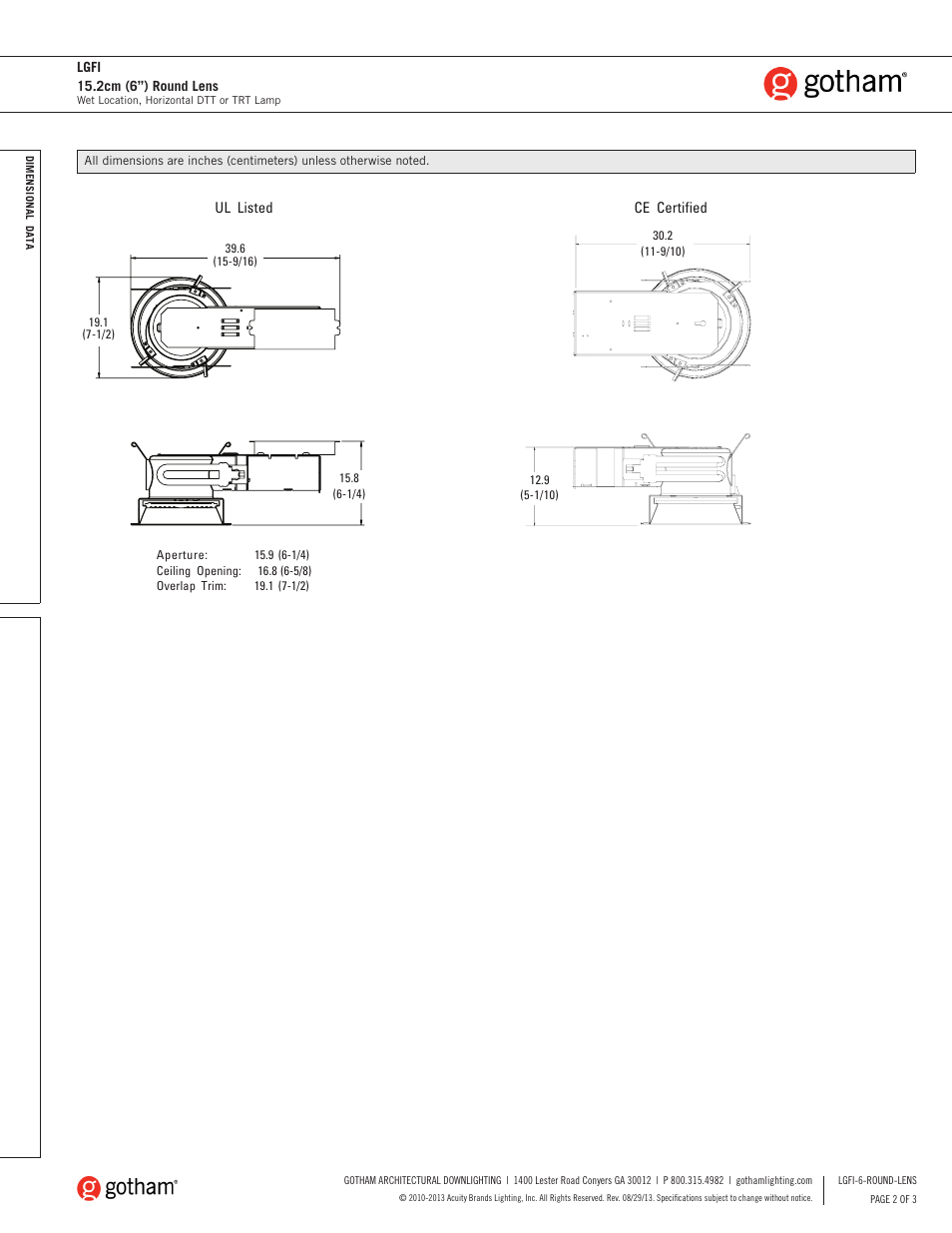 Gotham LGFI 15.2cm (6) Round Lens SpecSheet User Manual | Page 2 / 3