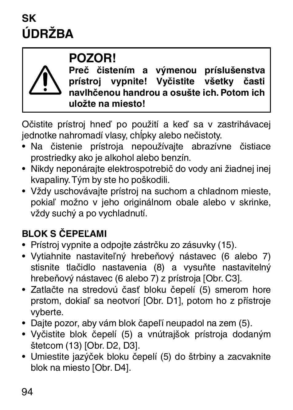 Údržba pozor | Imetec HI MAN EXPERT HC7 200 User Manual | Page 101 / 128