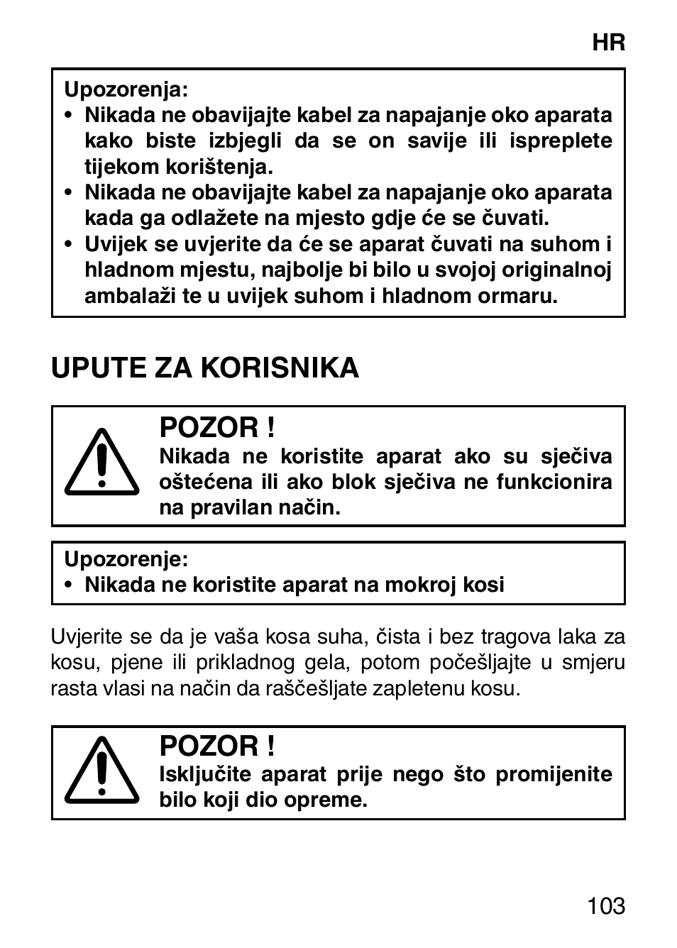 Upute za korisnika pozor, Pozor | Imetec HI MAN EXPERT HC7 200 User Manual | Page 110 / 128