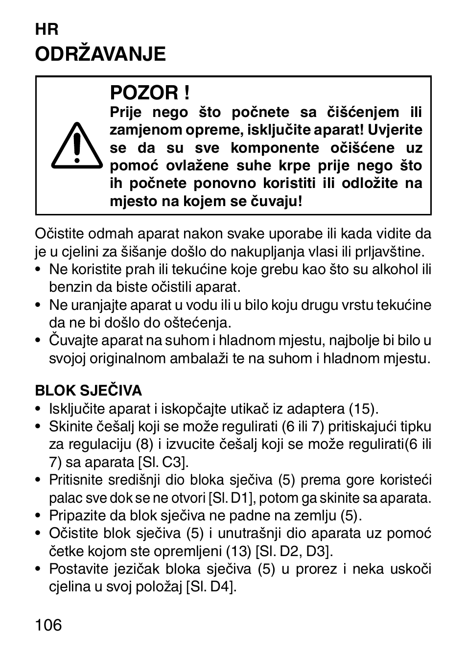 Održavanje pozor | Imetec HI MAN EXPERT HC7 200 User Manual | Page 113 / 128