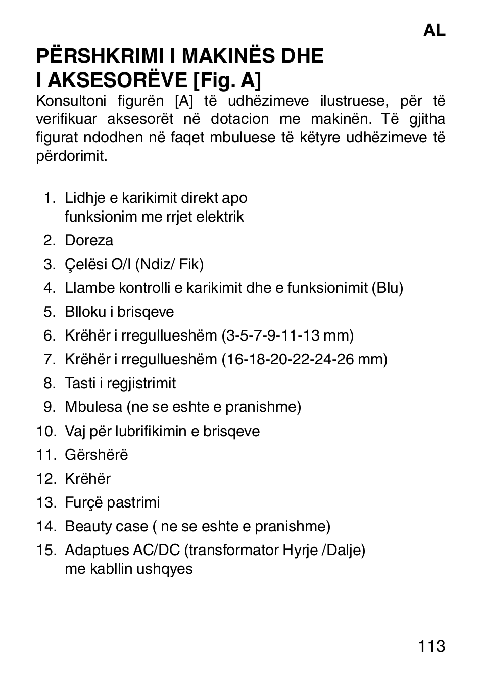 Përshkrimi i makinës dhe i aksesorëve [fig. a | Imetec HI MAN EXPERT HC7 200 User Manual | Page 120 / 128